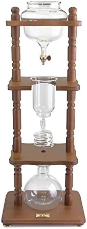 Yama Cold Brew Maker I Ice Coffee Machine With Slow Drip Technology I Makes 6-8 cups (32oz), Large Capacity Cold Brew Coffee Tower, Brown Wood Curved Frame