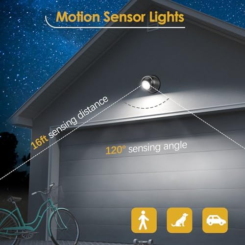 6000K Battery Motion Sensor Light Outdoor Waterproof Wireless LED Battery Powered Wall Light Auto On/Off Night Light 2 Pack Cool White