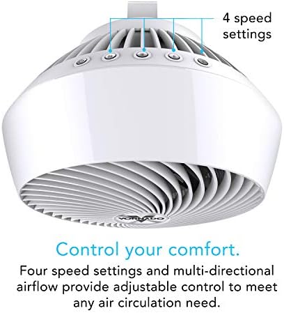 Vornado 460 Small Desk Fan with 3 Speed Settings, Adjustable Tilt Chrome Glide Bar, for Bedroom, Office, Home, Air Circulation up to 70 Feet, Quiet Table Fan, Black