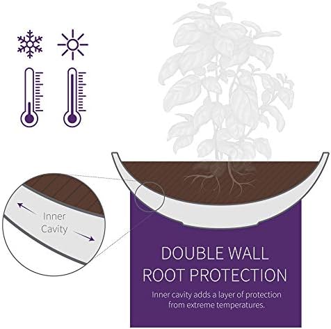 Crescent Garden Orinoco Planter Bowl – Double-Walled Resin Pot for Succulents, Flowers Without Drain Hole - 21" W x 8.25" H (Weathered Concrete)