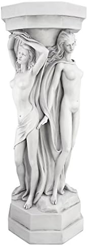 Design Toscano Column of Maenads Women Indoor/Outdoor Sculptural Display Pedestal Plant Stand, 28 inches tall, Cast Stone Resin, Antique Stone Finish