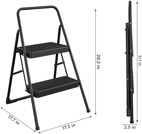 Cosco Lightweight Two Step House Step Stool for Easy Reaching and Cleaning - Non-Marring Leg Tips, Slip Resistant Steps, Stable Rear Leg Support