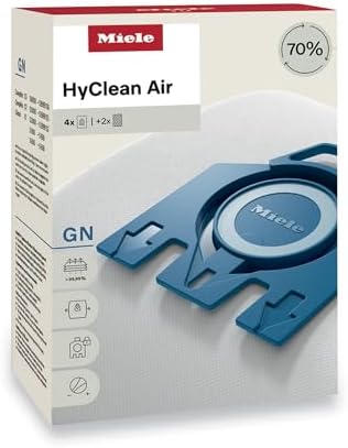 Miele Original GN AirClean 3D Efficiency Vacuum Cleaner Bags for Miele Classic C1, Complete C2/C3, and S2/S5/S8 Vacuum Cleaners, Pack of 4 Dust Bags and 2 Filters – 10123210