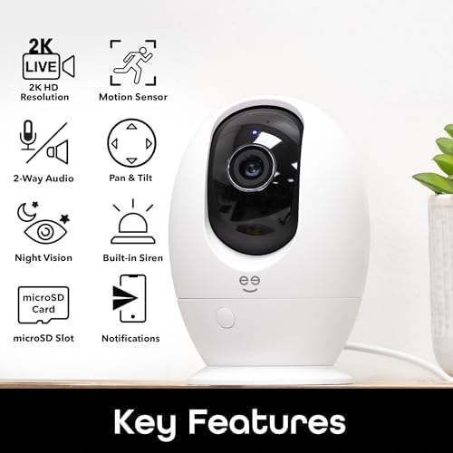 Geeni PetConnect Auto-Rotate Crystal-Clear 2K Quad HD Smart Pet Camera | 2560X1440 2K resolution at 20 fps, motion detection, night vision