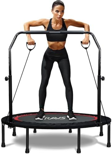 RAVS 40/48" Foldable Rebounder Trampoline for Adults, Handlebar, Indoor