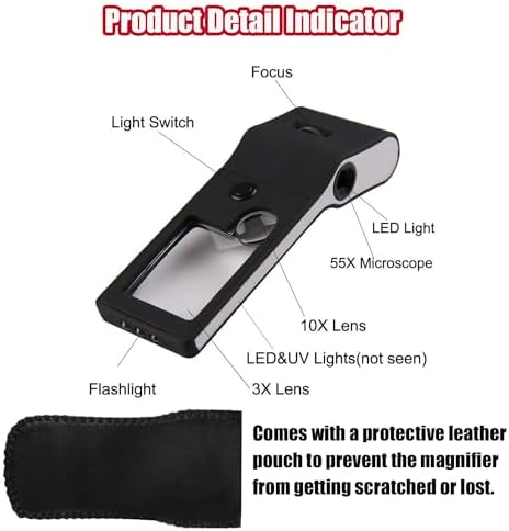 3X & 10X & 55X Jewelers Loupe, Pocket Handheld Magnifying Glass with Light