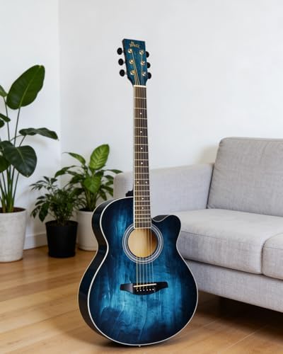Winzz 40 Inches Acoustic Steel-string Guitar Beginner, Elegant Unique Color Design (Blue-green)