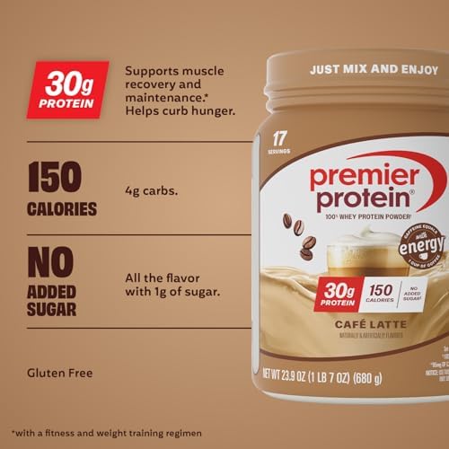 Premier Protein 30g High Protein Powder, 100% Whey, Chocolate, 17 Servings | No Added Sugar, Supports Muscle Health, Soy & Gluten-Free, 1.44 lb