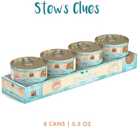 Weruva Classic Cat Stews!, Stew's Clues with Turkey, Chicken & Salmon in Gravy, 5.5oz Can (Pack of 8)