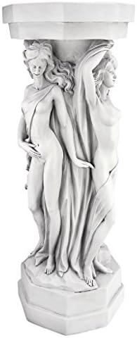 Design Toscano Column of Maenads Women Indoor/Outdoor Sculptural Display Pedestal Plant Stand, 28 inches tall, Cast Stone Resin, Antique Stone Finish