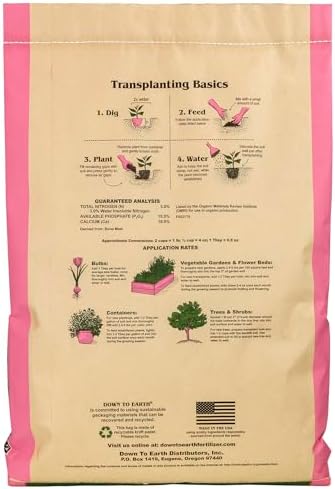 Down To Earth All Natural Fertilizers Organic Bone Meal - 3-15-0, 25 lb | High Phosphorus Plant Food for Buds, Bulbs, Blooms, Flowers, Onions, Garlic