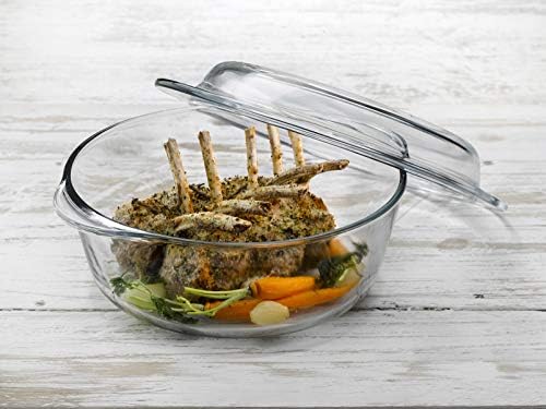 Glass Casserole with Lid- Round Baking Dish, Oven Safe Bakeware, 71 oz