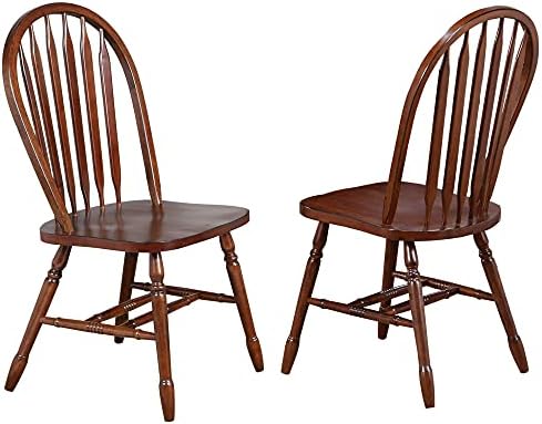 Sunset Trading Andrews Windsor Arrowback Dining Side Chair | Chestnut Brown Solid Wood | Set of 2 Fully Assembled Sidechairs