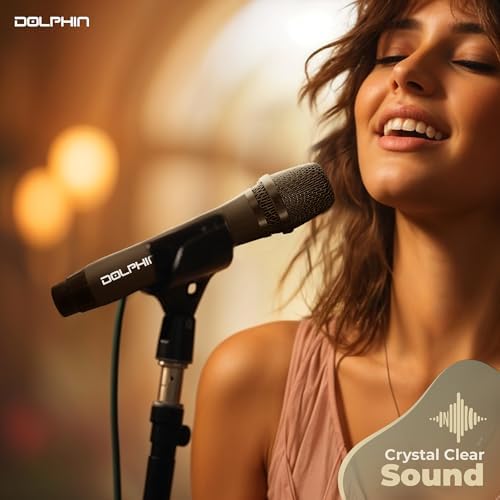 Dolphin MCX21 UHF Wireless Microphone, 2X Rechargeable Karaoke Mic | Full Metal Design, High-Sensitivity Audio, Clear Vocal Pickup, Long Range