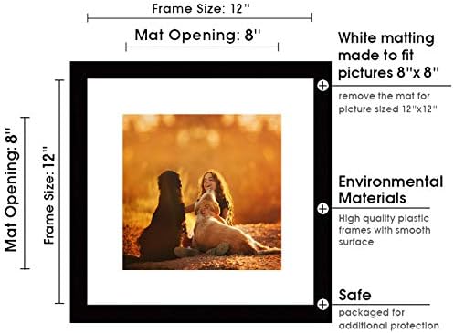 pojah 12x12 Black Picture Frame Set of 4,Wall Frames,HD Plexiglass