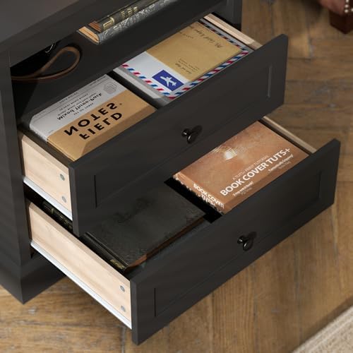 Nightstand with Hidden Storage Space,Night Stand,End Table with Side Drawer | Black Bedside Table with Open Shelf, 2 Drawers Dresser for Bedroom, Living Room, Closet