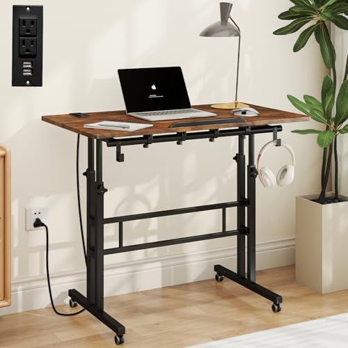 SIDUCAL Mobile Standing Desk, Portable Stand Up, Small Adjustable Converter with Wheels Home Office Workstation, Rolling Desk Laptop Cart for Standing or Sitting, Black