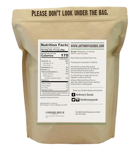 Anthony's Blanched Almond Flour, 2 lb, Finely Ground, Gluten Free, Non GMO, Vegan, Keto Friendly
