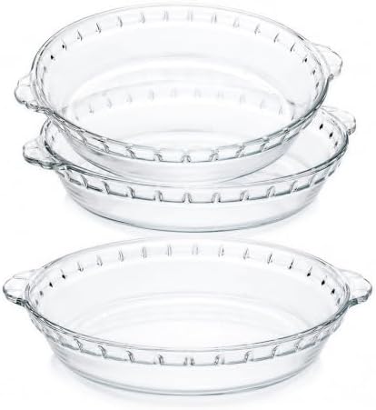 Kingrol 3 Pack Glass Pie Plates with Handles, 9 Inch Pie Baking Dishes