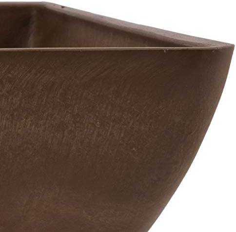 PSW Pot Collection 12x6 inch Plastic/Stone/Wood Composite Square Planter – No Drainage Hole (Drillable), Modern Indoor/Outer Pot for Flowers, Foliage, Succulents, Fairy Gardens, Dark Charcoal