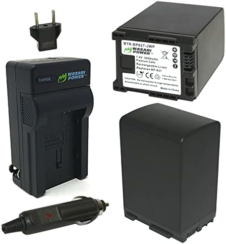 Wasabi Power Battery (2-Pack) and Charger for Canon BP-827 and Canon VIXIA HF20, HF21, HF200, HF G10, G20, M30, M31, M32, M40, M41, M300, M400, S10
