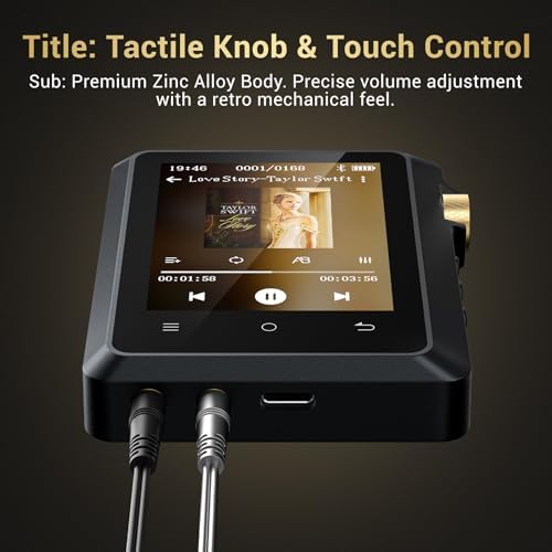 128GB MP3 Player with Bluetooth 5.4, AGXOV Music Player with Built-in HD Speaker, FM Radio, Voice Recorder, HiFi Sound, E-Book, Earphones Included