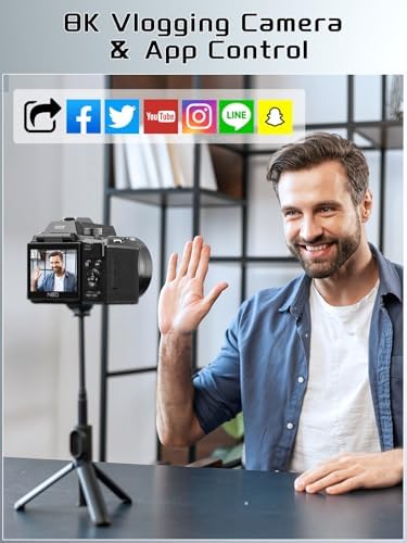 64MP 8K Cameras for Photography with 2.8" Flip Screen & Hot Shoe, 16X Zoom, WiFi, Autofocus – Vlogging Camera for YouTube