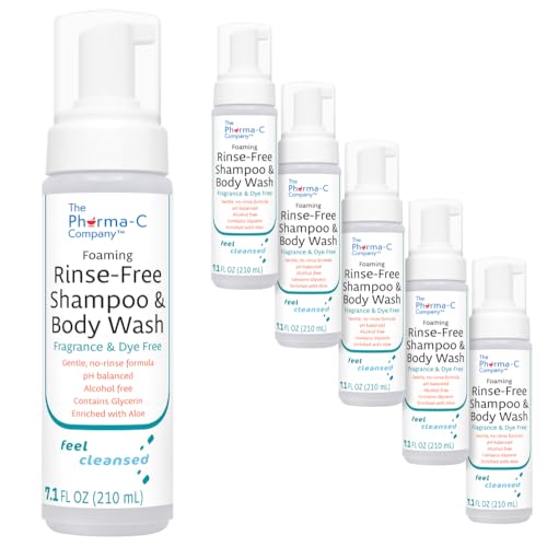 The Pharma-C Company - Foaming Rinse Free Shampoo & Body Wash [6 pack] - Fragrance & Dye Free - Hospital Tested Gentle No-Rinse Formula Leaves Hair