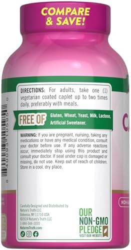 Nature's Truth Calcium 600mg with Vitamin D3 | 250 Caplets | Calcium Carbonate | Vegetarian