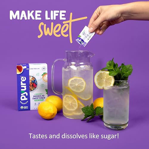 Pyure Organic Stevia Packets | Zero Calorie Sweetener For Coffee, 40 Count | Zero calorie organic stevia packets for coffee, tea, baking, keto, paleo, diabetic diets, lunchboxes, travel, and office