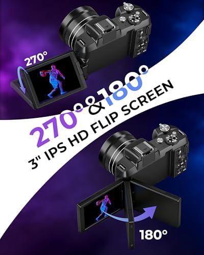 5K Digital Cameras for Photography - 80MP WiFi Vlogging Camera for YouTube with 3" 270° Flip Screen - UHD Fast Autofocus Video Camara for Beginner
