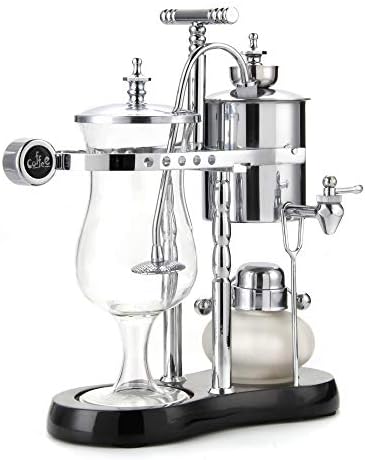 Diguo Belgian/Belgium Luxury Royal Family Balance Siphon/Syphon Coffee Maker. Elegant Double Ridged Fulcrum with Tee handle (Classic Silver)