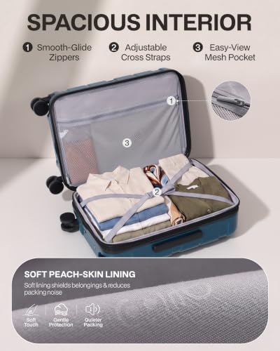 Coolife Medium Checked Luggage Hardside Suitcase with Spinner Wheels, 24in | Lightweight ABS+PC, Rolling Travel Suitcase with TSA Lock, Spinner Wheels, Durable Zipper, Charcoal