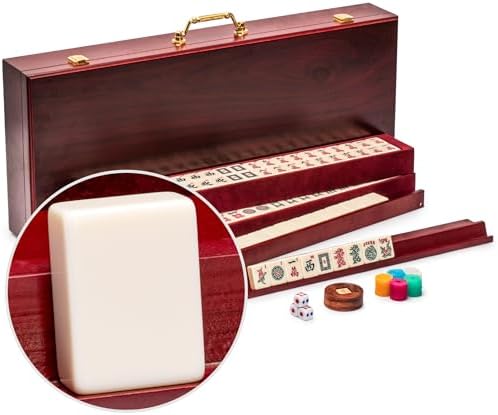 Yellow Mountain Imports American Mahjong Set – The Classic with 166 Tiles, Vintage Rosewood Veneer Case & Mahjong Accessories