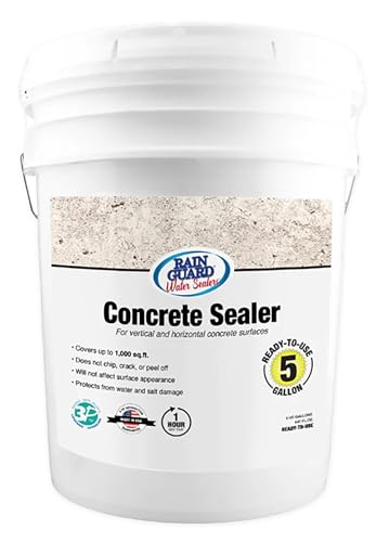 Rain Guard Concrete Sealer 5 Gallon | Ready to Use | Natural Finish | Deep Penetrating Protection Against Water and Salt Damage for All Concrete Surfaces | Silane/Siloxane Waterproofer | Ready To Use, Natural Finish, Clear, Deep Penetrating Protection Ag…