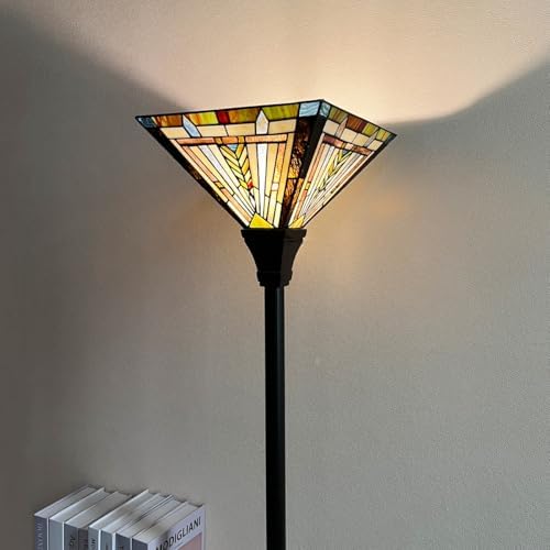 Tiffany Torchiere Floor Lamp 70" Tall Antique Stained Glass Torch Light