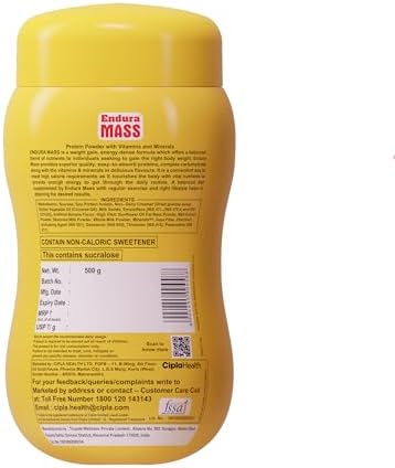 Endura Mass Weight Gainer Powder 500g Banana Flavour | Unique blend of 3 Sources of Protein, Carbs