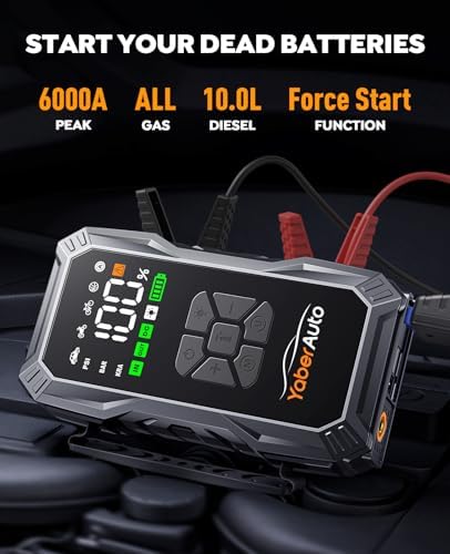 YaberAuto 12-in-1 Jump Starter with Air Compressor 8000A 160PSI 65W Charging, Portable Car Battery Jump Starter (All Gas/14L Diesel) Jump Box Car Battery Jumper Starter Portable Jumper Cables, 160W DC