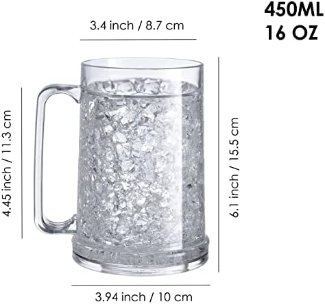 EASICOZI Double Wall Gel Frosty Freezer Ice Mugs Clear 16oz Set of 2 (Black and White)