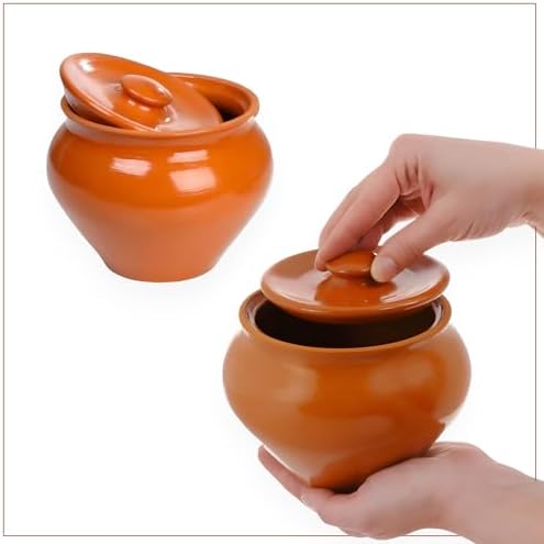 Stoneware Ramekin with Lid 17 fl oz 500 ml Clay Pot for Cooking