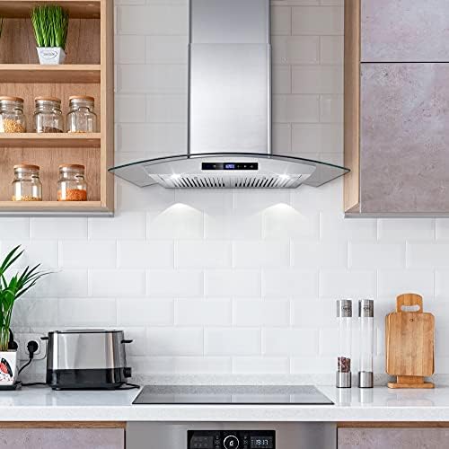 30 in. Vista Coll 380 CFM Ducted Wall Mount Range Hood LED, Stainless Steel | Cosmo COS-668WRCS75 Soft Touch Controls, 3 Fan Speeds, Glass Visor