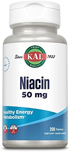 Kal 50 Mg Niacin Tablets, 200 Count | Healthy Metabolism, Skin, Nerve & Digestive Support - Vitamin B3 - 200 Servings - Vegetarian, Lab Verified