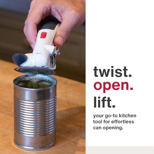 Zyliss Lock N' Lift Can Opener with Lid Lifter Magnet - Manual Opener with Locking Mechanism - Easy-to-Turn - Magnetic Can Opener - White/Gray