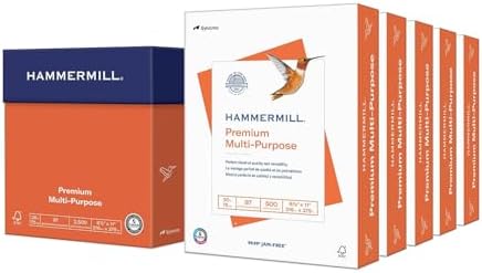 Hammermill Printer Paper, Premium Multipurpose Paper 20 lb, 8.5 x 11-5 Ream (2,500 Sheets) - 97 Bright, Made in the USA, 105910C
