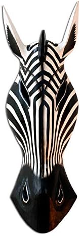 G6 COLLECTION Wooden Tribal Zebra Mask Black White Stripe Hand Carved Wall Plaque Hanging Home Decor Accent Art Unique Sculpture Decoration Handmade Handcrafted Decorative Zebra Black White (20" Tall)