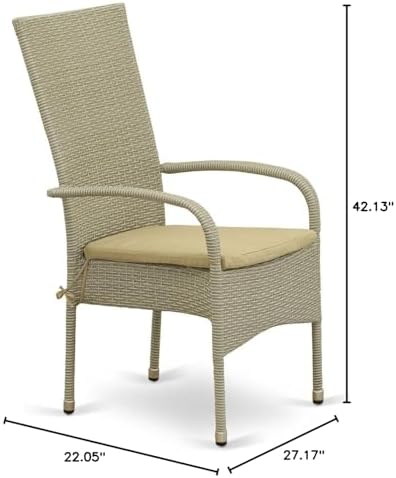 East West Furniture OSLC103A Oslo Outdoor Wicker Dining Arm Chairs with Cushion, Set of 2, Natural Linen