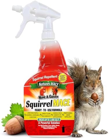 Nature's Mace Squirrel Mace Repellent 40 oz Spray | Squirrel and Chipmunk Repellent, Keep Squirrels Out of Your Garden, Attic, Bird Feeders, Fruit Trees, Plants, Potted Plants.