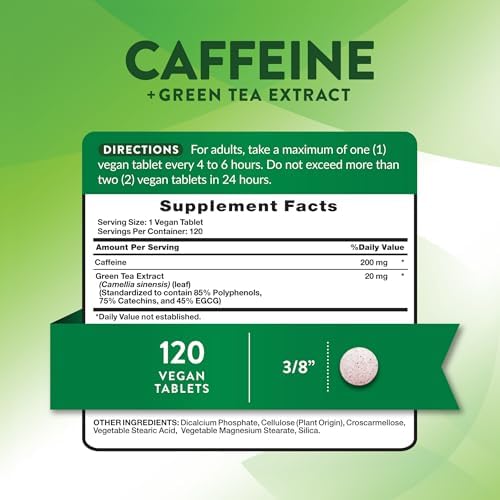 Nature's Truth Caffeine Pills | 220mg | 120 Count | With Green Tea Extract | Vegan, Non-GMO & Gluten Free Supplement | Vegan