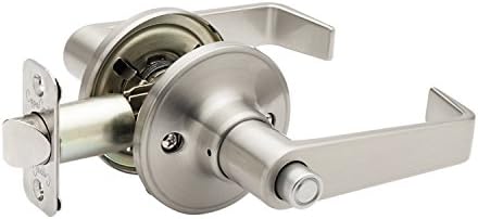 Copper Creek Avery Privacy Lever, Satin Nickel, Push Button Lock for Bedroom and Bathroom, ANSI Grade 3, Reversible Keyless Interior Door Handle