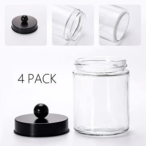 Tbestmax Glass Qtip Holder Dispenser, 10-Ounce Bathroom Containers Apothecary Jars with Metal Lids for Cotton Ball Swab Pad (4 Pack)